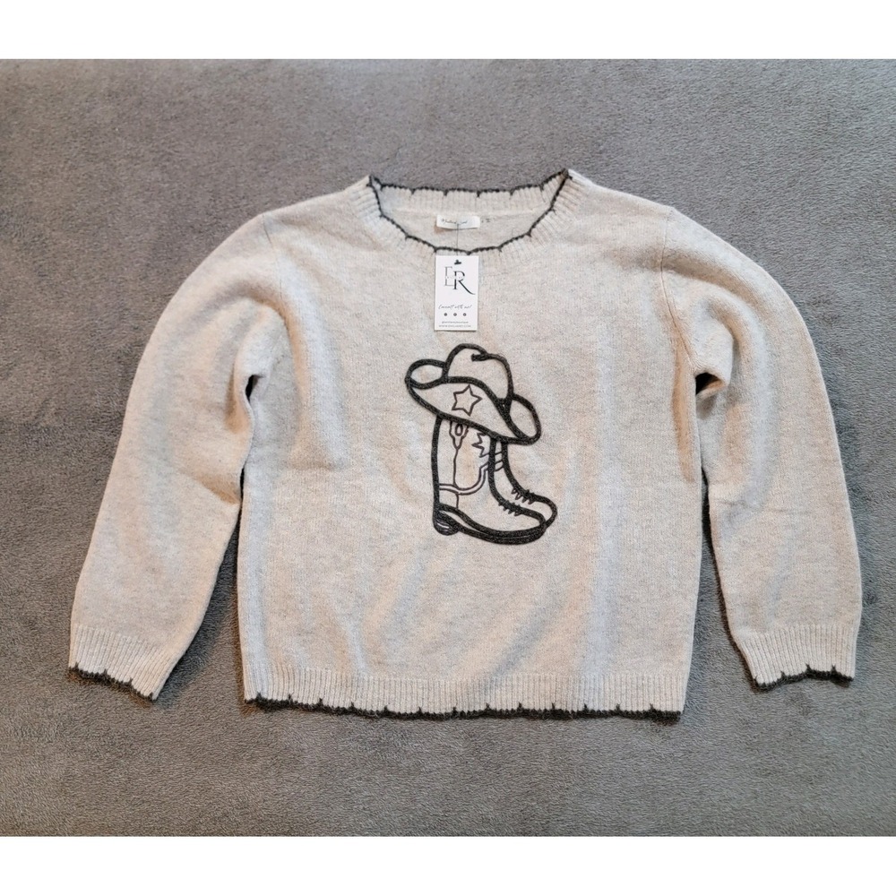 Mustard Seed Country Western Two-Steppin' Kickin Back Boots Sweater Size Small‎